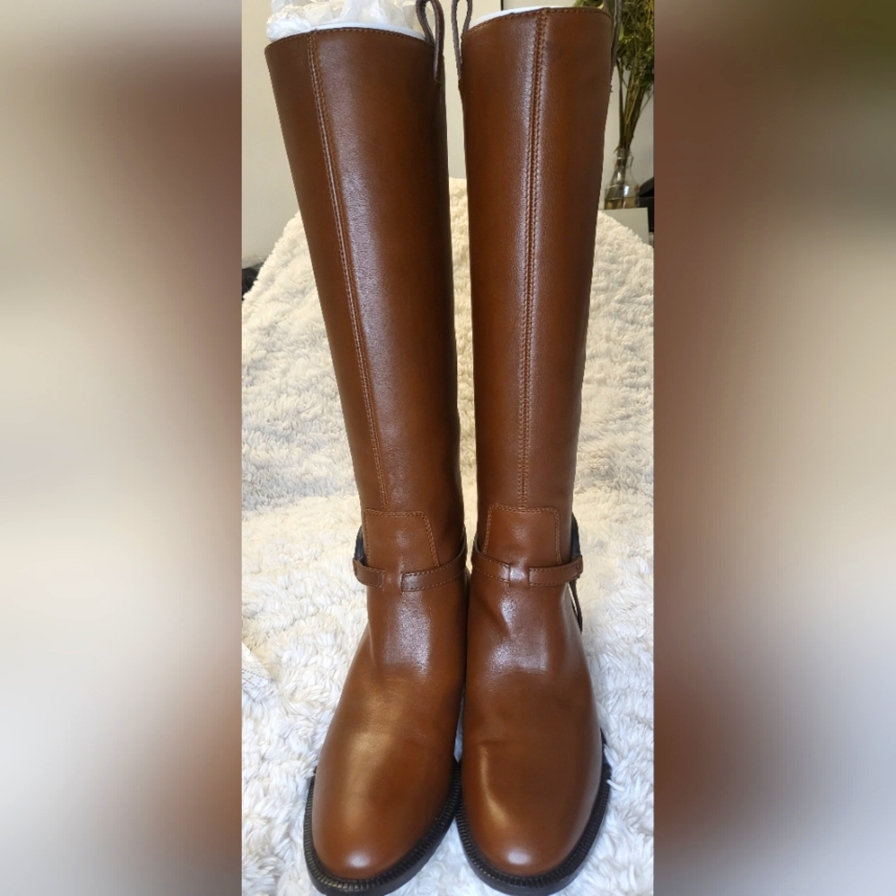 Gucci Brown Calf Leather Interlocking GG Flat Knee High Riding Boots